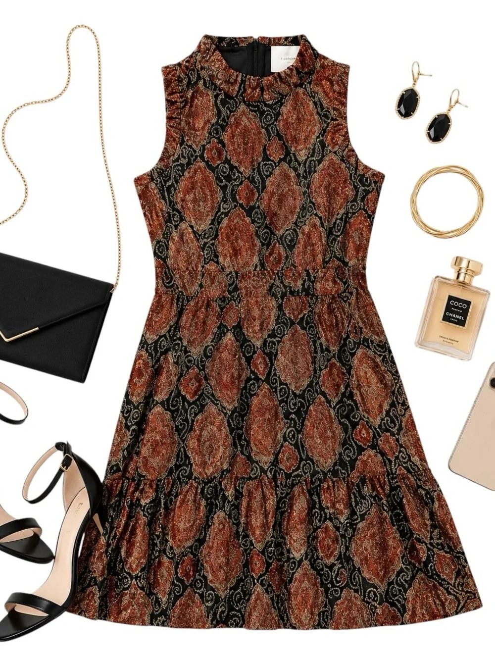 Kate Spade Metallic Paisley Ruffle Sleeveless Dress Womens Size 16 Cocktail Midi
